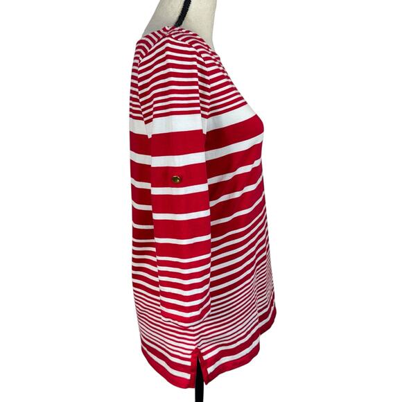 Charter Club Medium Top Striped Stretch Roll-Tab Sleeves Side Slits Boat Neck - Picture 3 of 8